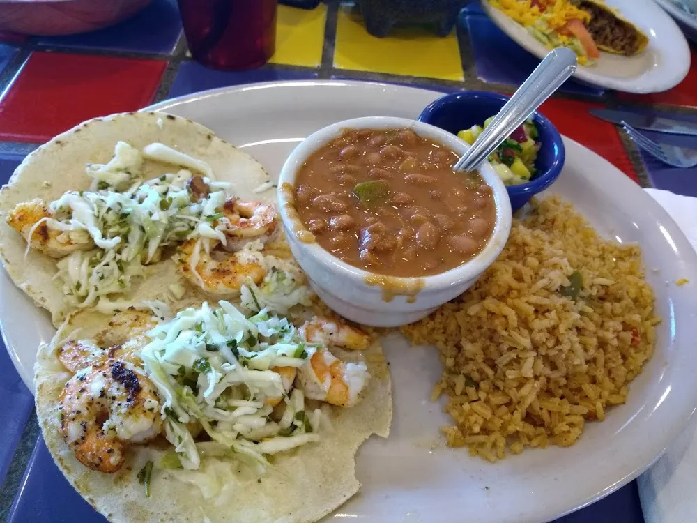Grilled Shrimp Tacos with Rice and Beans